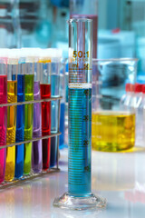 Test tubes with graduated measurement for development of experiments in the research laboratory....