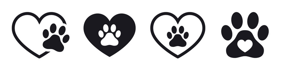 Heart and pet paw print dog cat icon - obrazy, fototapety, plakaty