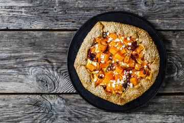 pumpkin galette with onion and feta cheese