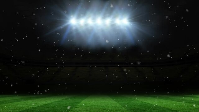 Animation of dust floating over sports stadium at night