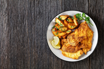 crispy Chicken Cutlets with spicy roasted potatoes