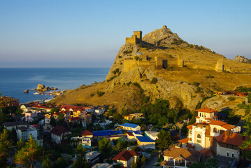 SUDAK, CRIMEA - July, 2020: Genoese fortress in summer sunny day
