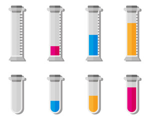 Medical glass flask and test tube set. Chemistry science laboratory equipment 