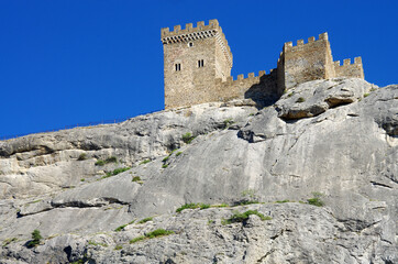 SUDAK, CRIMEA - July, 2020: Genoese fortress in summer sunny day