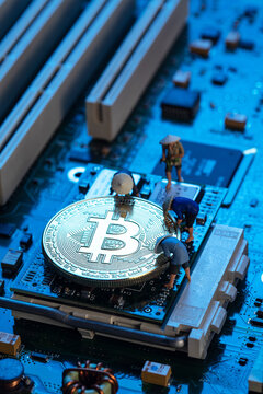 bit coin with Busy workers ideas on printed circuit boards
