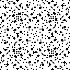 Small and incomprehensible rounded shapes on a white background. Black uniform shapes, randomly arranged, but repeating, and creating an abstract background. Vector.