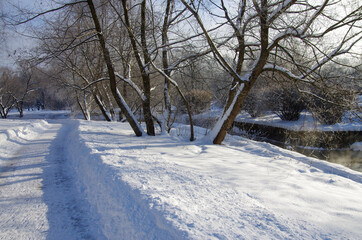 MOSCOW, RUSSIA - January, 2021: Winter park in Moscow. North Medvedkovo