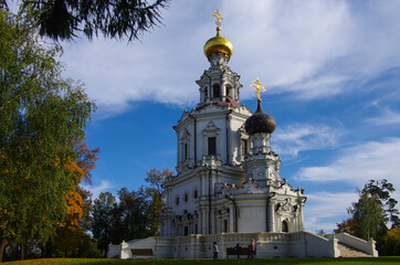 Fototapeta na wymiar Moscow, Russia - October, 2020: Church of the Holy Trinity in Troitsa-Lykovo