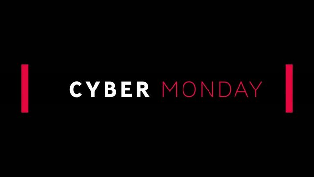 Digital animation of cyber monday text banner against black background