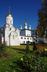 Fototapeta na wymiar Pavlovskaya Sloboda, Russia - September, 2020: Exterior of the Temple complex. Temple of the Annunciation