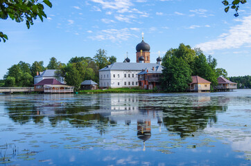 Fototapeta premium Pokrov, Vladimir region, Russia - September, 2020: Pokrovsky Holy Vvedensky Island Monastery. Orthodox female monastery on island on Vvedensky lake