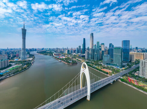 bridge over the river in Guangzhou city view