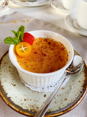 Dessert. Classic creme brulee.