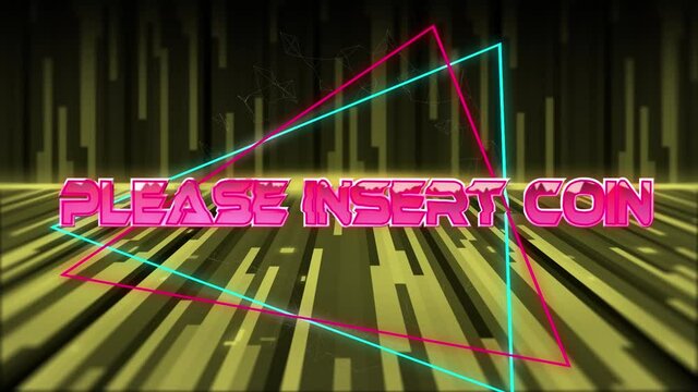 Animation of please insert coin in digital abstract space