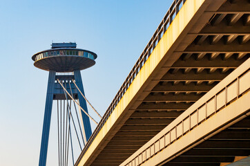 Slovakia, Bratislava, UFO restaurant over Most SNP bridge