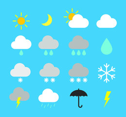Weather forecast icon set. Meteorology vector symbol collection.