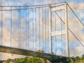 Bridge over the Bosphorus Strait against the blue sky.