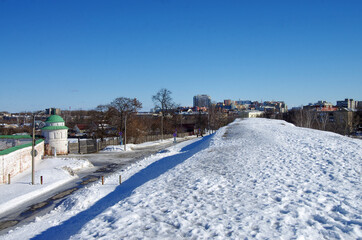 Obraz premium Ryazan, Russia - March, 2021: Spaso-Preobrazhensky Monastery in winter day