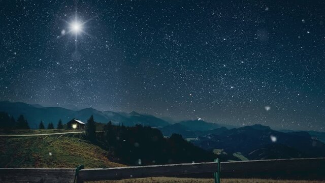 The star shines over the manger of christmas of Jesus Christ.
