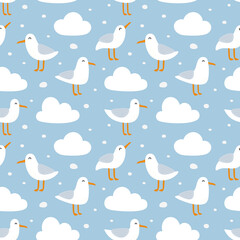 Obraz premium Seagulls seamless pattern, vector illustration