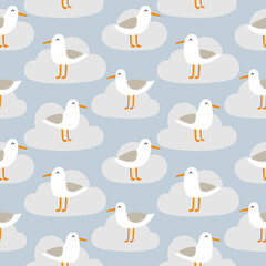 Seagulls seamless pattern, vector illustration