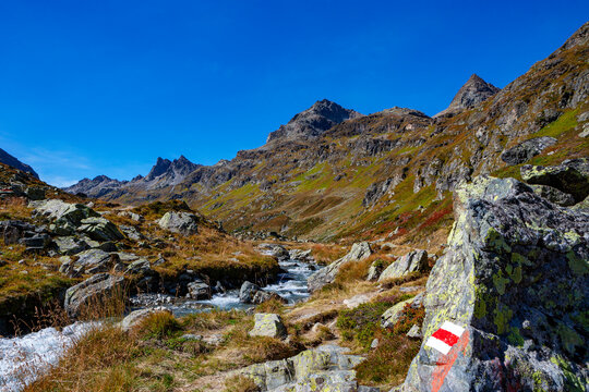 Austria, Vorarlberg, Silvretta, Klostertal, trail and mountain stream