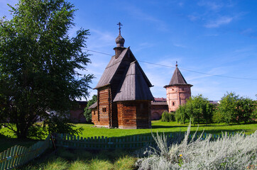 Fototapeta premium Yuryev-Polsky, Vladimir Oblast, Russia - September, 2020: Mikhailo-Arkhangelskiy Monastery. Georgiyevskaya Wooden Church