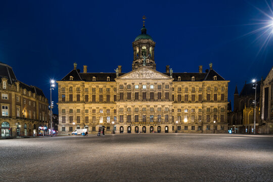 Netherlands, Amsterdam, Royal Palace Of Amsterdam At Night