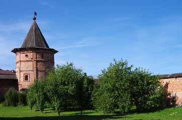 Yuryev-Polsky, Vladimir Oblast, Russia - September, 2020: Mikhailo-Arkhangelskiy Monastery in autumn sunny day