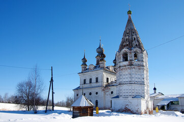Yuryev-Polsky, Vladimir Oblast, Russia - March, 2021: Mikhailo - Arkhangelskiy Monastery in winter sunny day