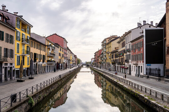 Italy, Milan, Naviglio Grande canal during COVID-19 outbreak