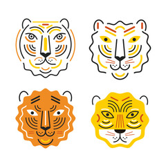Set of head of tiger. Tiger logo. Symbol chinese new year