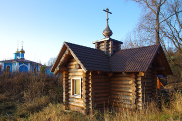 BYKOVO, MOSCOW REGION, RUSSIA - December, 2019: The church of the Mother of God Life-Giving Spring on the river Bykovka