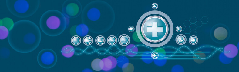 Medical health care and interfaces icons innovation concept on blue background.