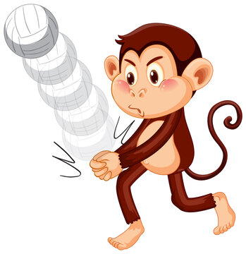 Monkey playing volleyball cartoon character