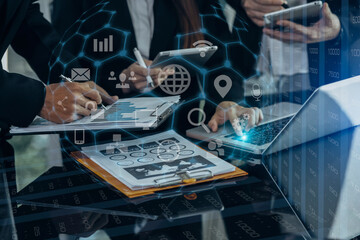 Naklejka premium Business digital finance marketing chart, Future technology innovation background, Digital transformation stock marketing concept.