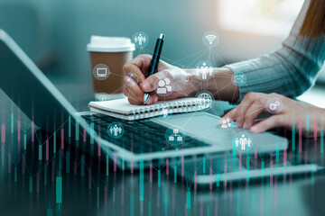 Business digital finance marketing chart, Future technology innovation background, Digital transformation stock marketing concept.