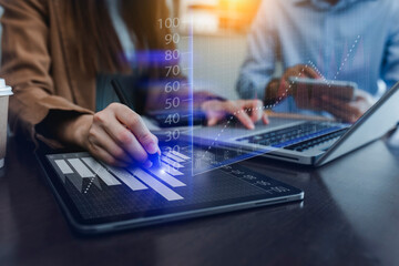 Obraz premium Business digital finance marketing chart, Future technology innovation background, Digital transformation stock marketing concept.
