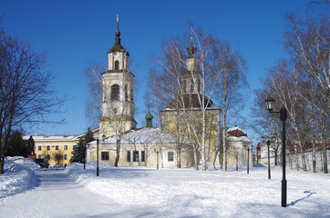 Vladimir, Russia - March, 2021: Nicholas Kremlin Church in winter sunny day