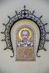 Vladimir, Russia - March, 2021: Monastery of the Nativity of the Holy Mother of God. Icon on the wall