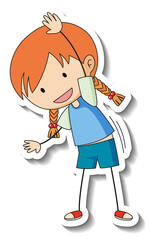 Fototapeta premium Sticker template with a girl cartoon character isolated