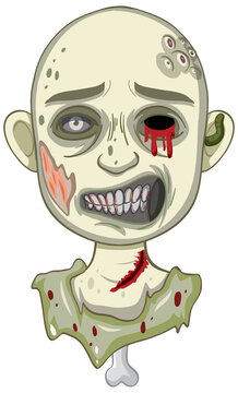 Creepy zombie face on white background