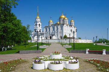 Vladimir, Russia - May, 2021:  Dormition Cathedral in spring sunny day