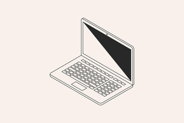 Open laptop on a light background. Isometric vector linear illustration.