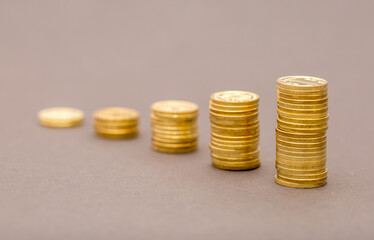 Coins Money US dollars and Euros on a gray background, different monetary coins