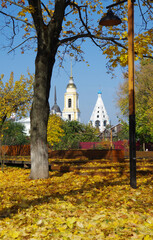Kolomna, Russia - October, 2021:  The ensemble of the buildings of the Cathedral square in Kolomna...
