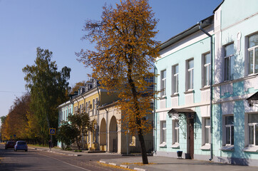 Fototapeta na wymiar Kolomna, Russia - October, 2021: Zaitseva Street in autumn day
