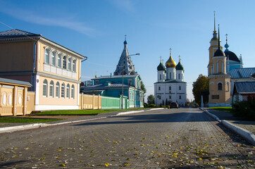 Kolomna, Russia - October, 2021:  The ensemble of the buildings of the Cathedral square in Kolomna...