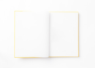 Fototapeta premium Open empty photo album on white background. Top view