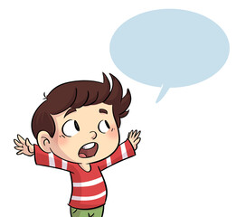 Illustration of boy talking exaggeratedly with speech bubble
